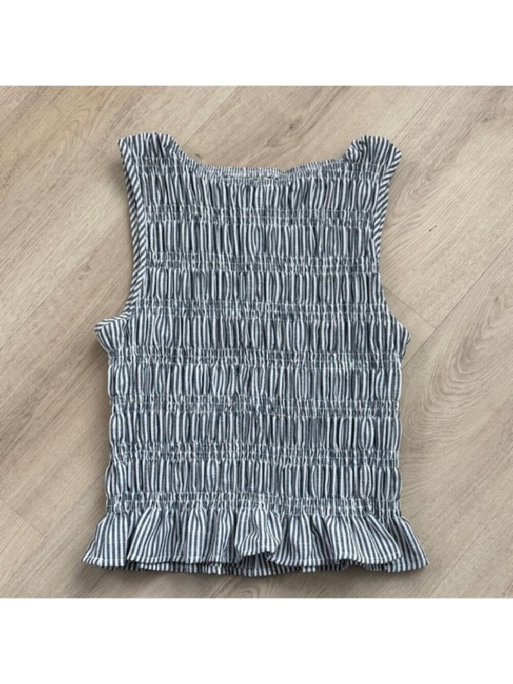 Striped Smocked Ruffle Tank Top - Blue/White